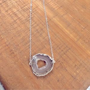 Handmade agate slice and silver plate necklace